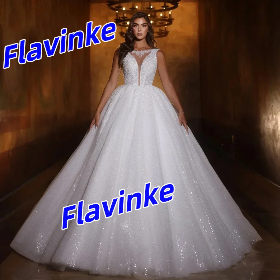

Великолепные свадебные платья Flavinke по индивидуальному заказу, трапециевидной формы с глубоким v-образным вырезом на тонких бретельках, аппликации, кружевные платья для невесты, платья de novia