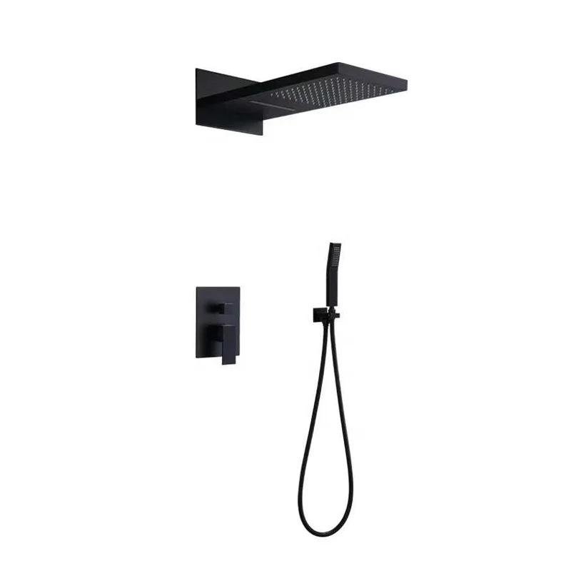 YYHC-Hotel home toilet bathroom hot and cold water bath mixer wall mounted rainfall concealed matte black shower set