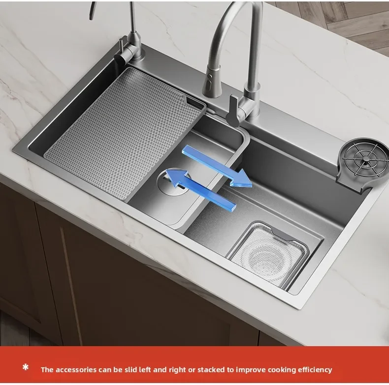 Kitchen Sink Large Single Sink Double Filter 5mm Panel 304 Stainless Steel Thickened Vegetable Basin Dish Sink