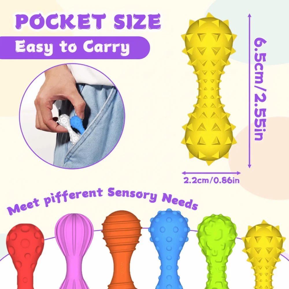مجموعة من 6 قطع ألعاب حسية من السيليكون، تصميم هادئ، ألعاب تخفيف التوتر صغيرة الحجم ذات تأثير مهدئ