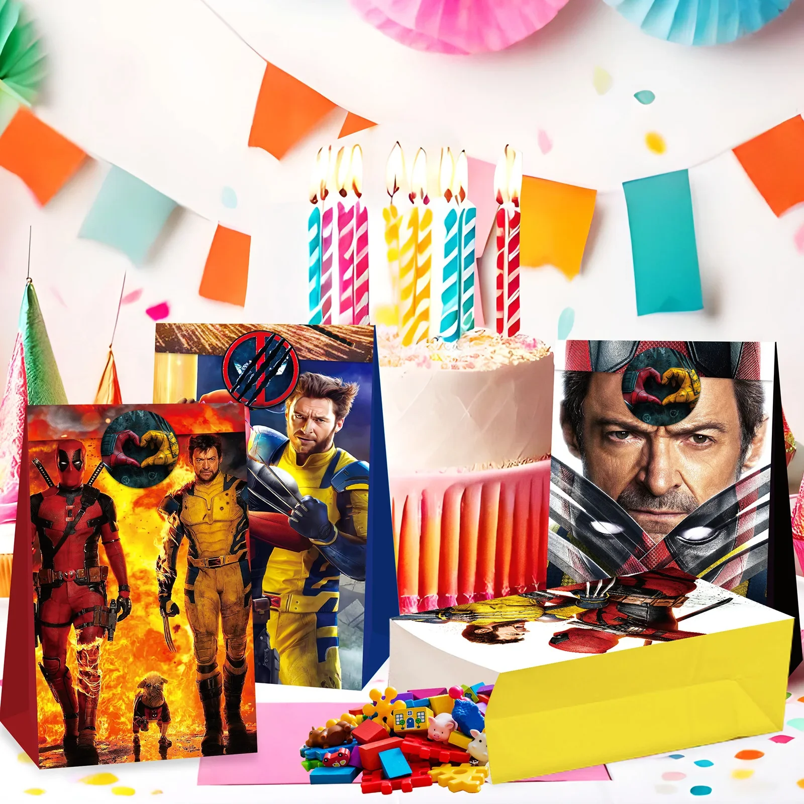 

Movie Deadpools & Wolverines Candy Paper Bags Boys Birthday Party Supplies Gifts Wrapping Eco Snack Bag Cartoon Decoration Props