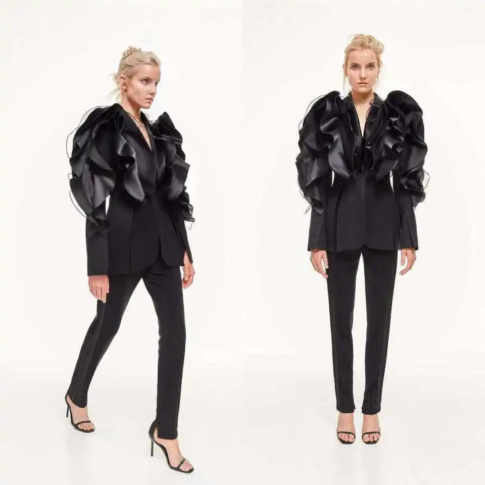 Unique Design Women Ruffled Edge Suit Fashionable Asymmetrical Slimming Suit Special Occasions Banquet Customized