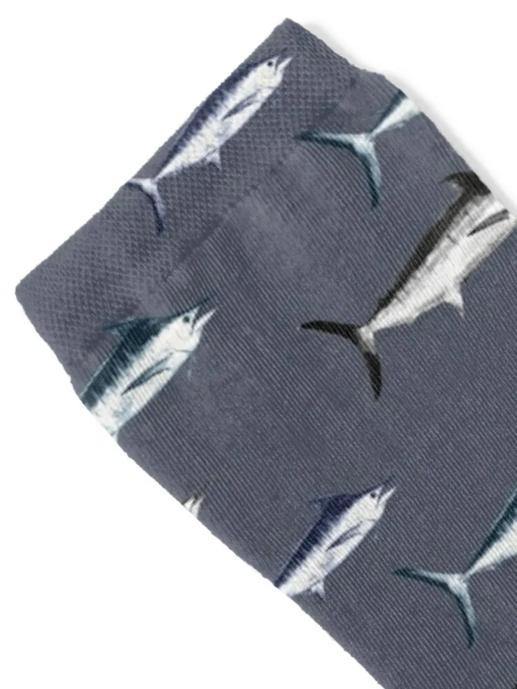 Graphic Modern Vector Atlantic Blue Marlin Pattern Socks floral halloween Socks Girl Men's