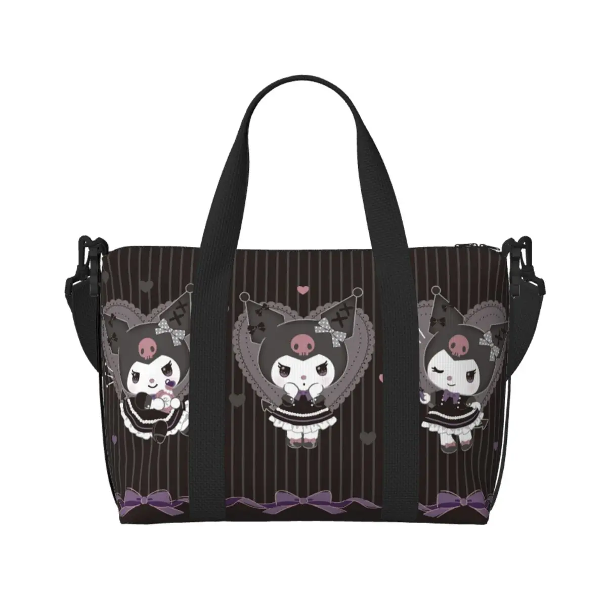 مخصص الكرتون Kuromi الجمجمة حمل حقيبة المرأة سعة كبيرة لطيف أرنب أنيمي شاطئ رياضة حقائب السفر