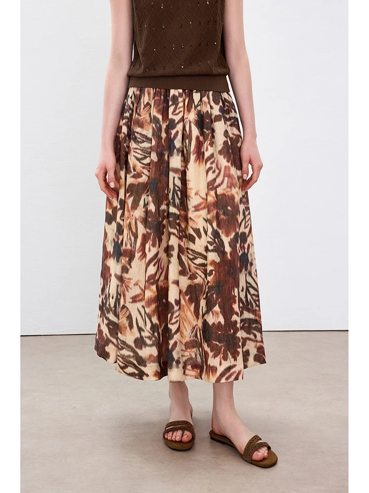 

Мягкая воздушная плиссированная юбка-полусолнце с принтом Rosa Afternoon, бренд CC, индивидуальная окраска, из мягкого хлопка и льна, женская, с высокой талией, А-силуэт