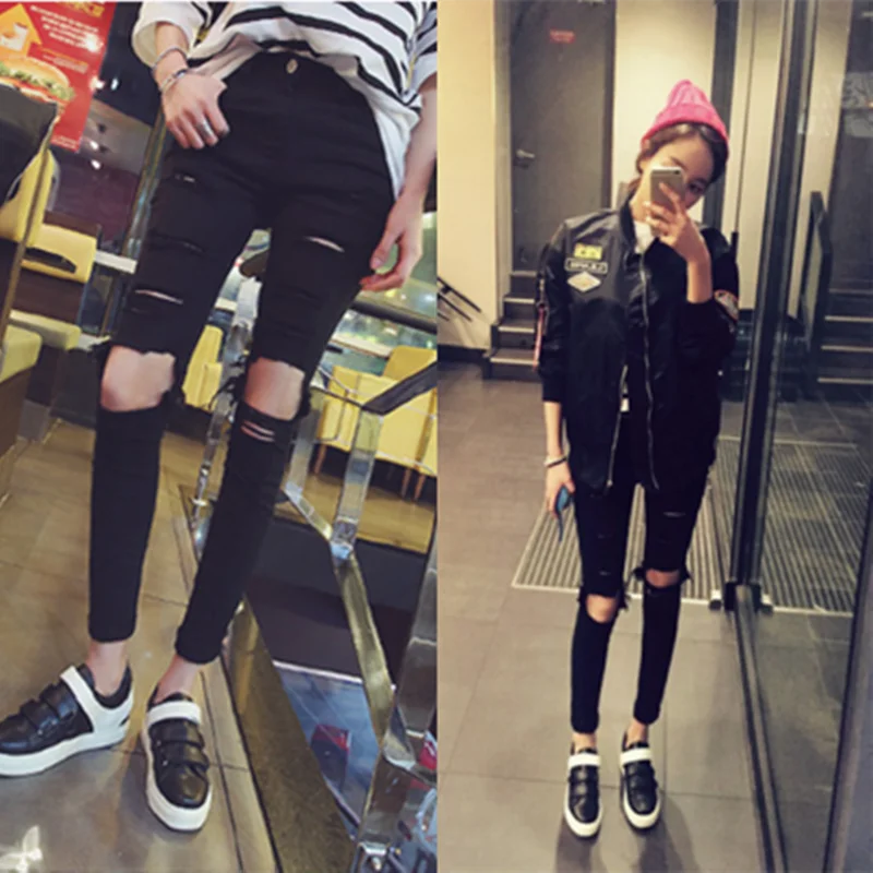 Light Blue High Waist Stretchy Slim Fit Women's Jeans Elastic Slimming Student Tight Leggings Nine Point Pants