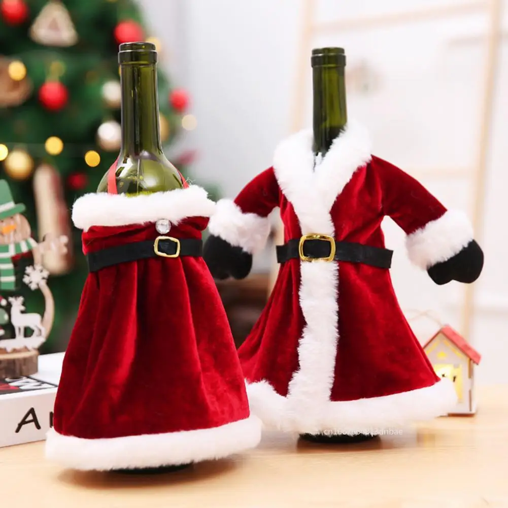 Wine Bottle Bag Sleeve Velvet Christmas Wine Bag Dress Champagne Wine Dust Cover New Year Christmas Home Party Decor