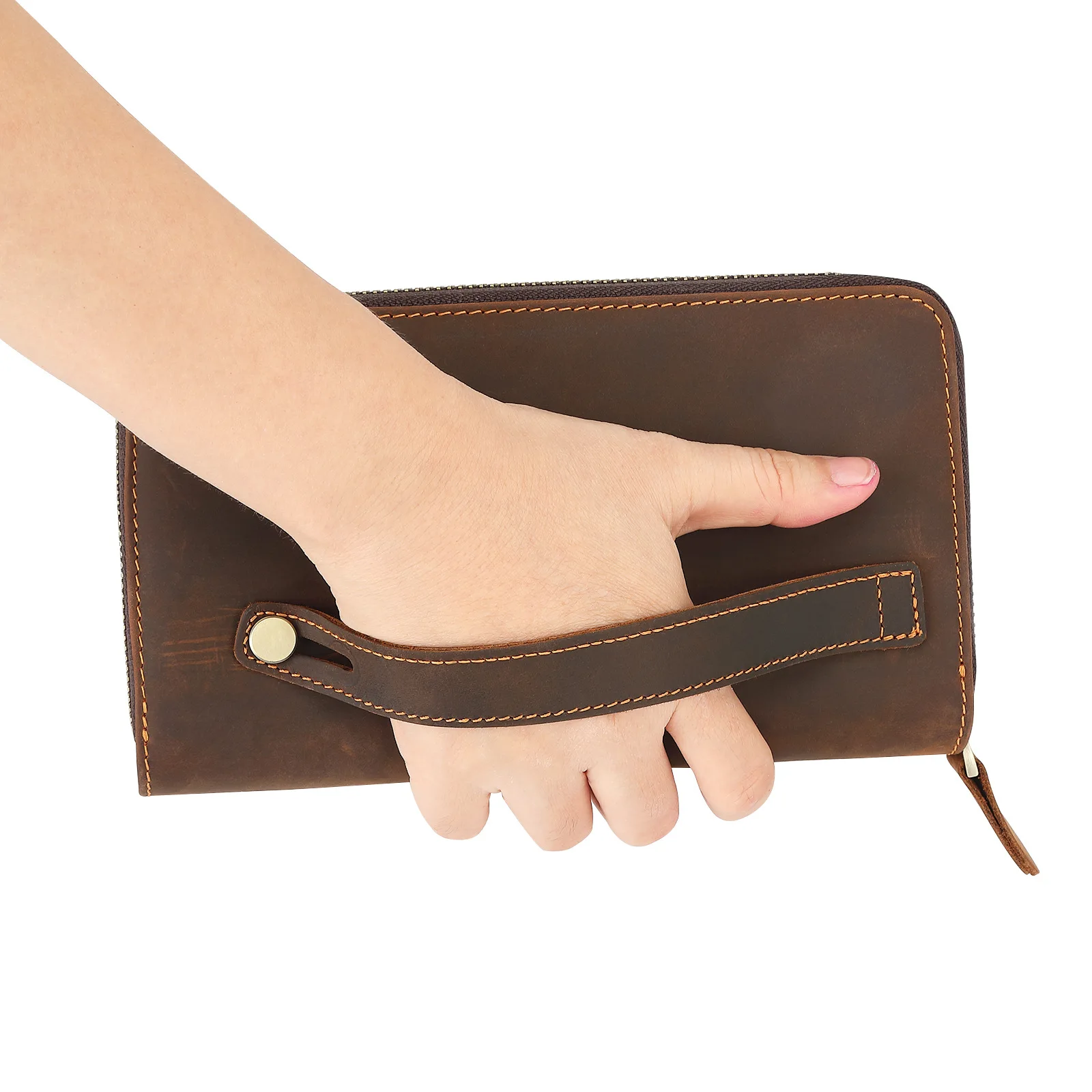 Top Grade Men‘s Clutch Purse Genuine Leather Day Wallet For Male Vintage Style Hand Purse Crazy Horse Leather Mens Phone Pouch
