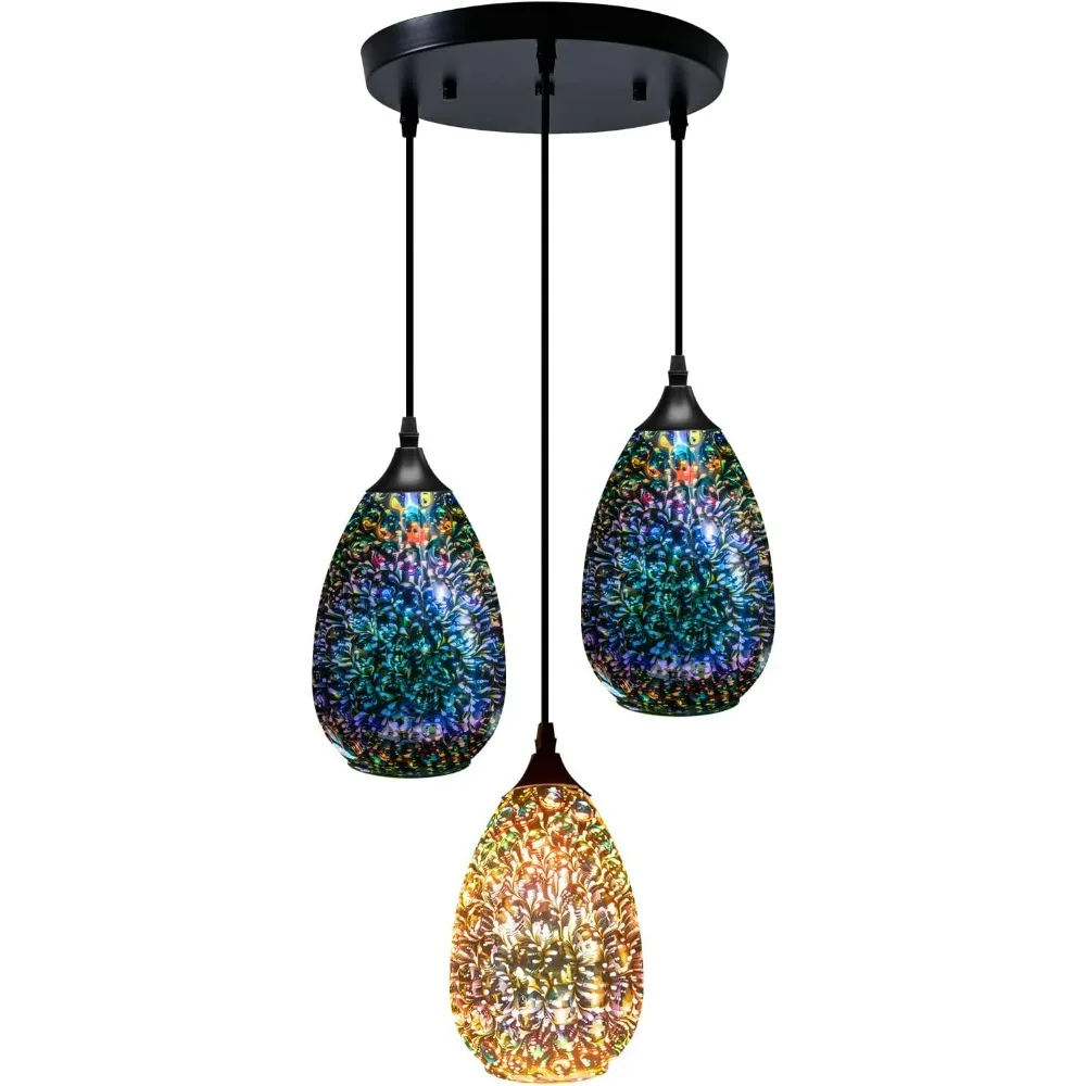 Pendant Lights for Kitchen Island, Glass Modern Hanging Ceiling Light Fixtures Dining Table Bathroom Bedroom Sink Bar, 3-Light