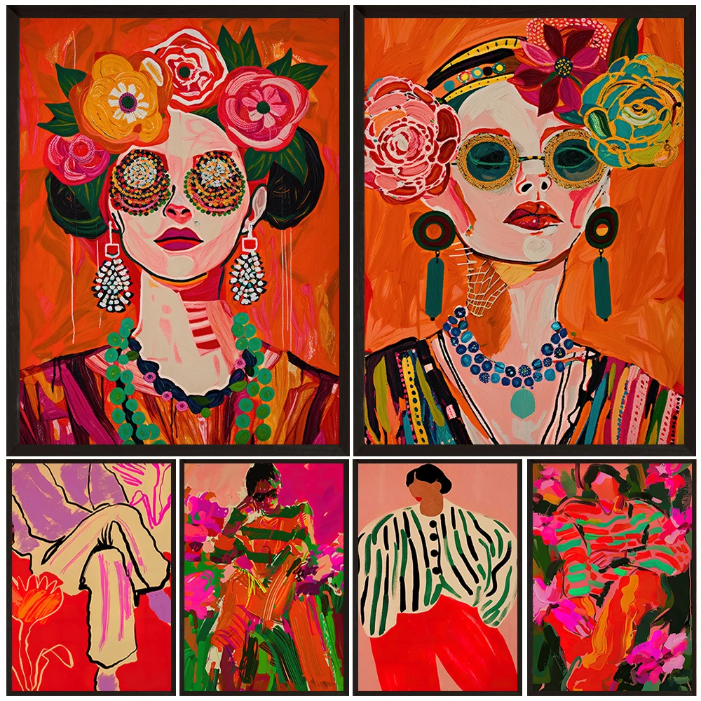 

Trendy 70s Woman Poster,Retro Trendy Kitsch Aesthetic ,Dopamine Red Pink Dorm Decor,Psychedelic Retro Wall Art Canvas Print