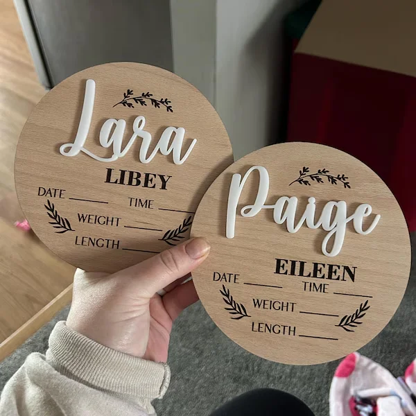 1Pc Custom Baby Announcement Sign Wooden Name Plaque,Home Room Office Wall Door Decor,DIY Paintable,Birthday Wedding Gift view 4
