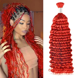 Red Color Deep Wave Hair Bulk for Boho Braids 100% Human Hair Extensions No Weft for Braiding Brazilian Remy Hair 30 inch