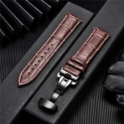 Bamboo Pattern Leather Watch Band Strap with Automatic Butterfly Deployment Clasp 18mm 20mm 22mm 24mm Straps Watch Accessories