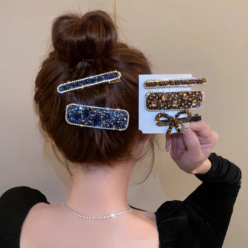 

Bow rhinestone broken hair pin back of head high-end bangs side clip