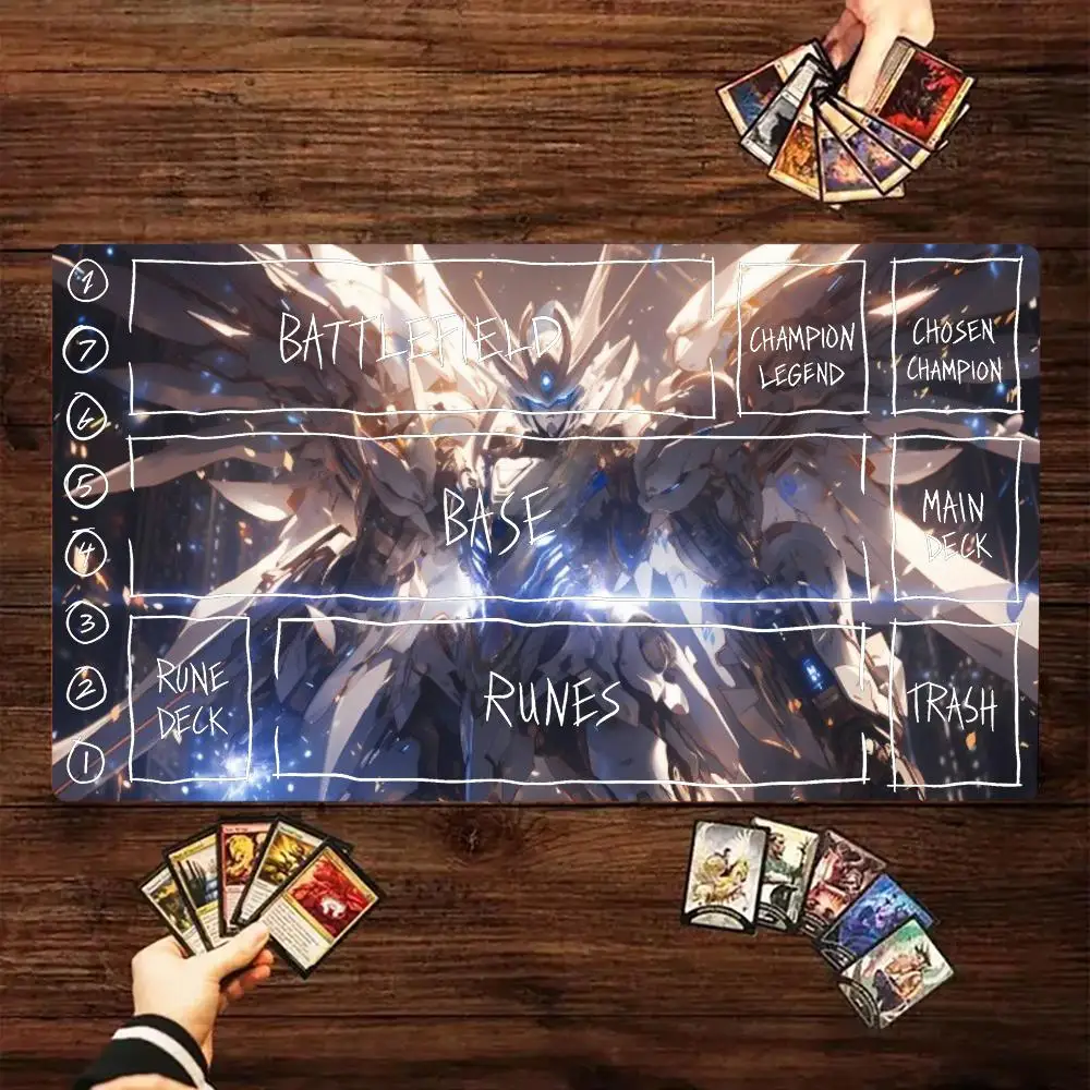Epic White Winged Mecha Warrior TCG Playmat 35X60CM Magic Card Battle Mat Non‑Slip Durable Stitched Edge Tabletop Playmat
