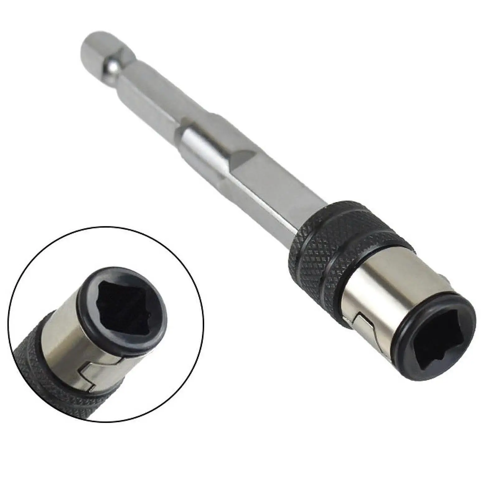 

1/4 Hexagonal Shank Adapter for Tool Attachment Silver Chrome Vanadium Steel
