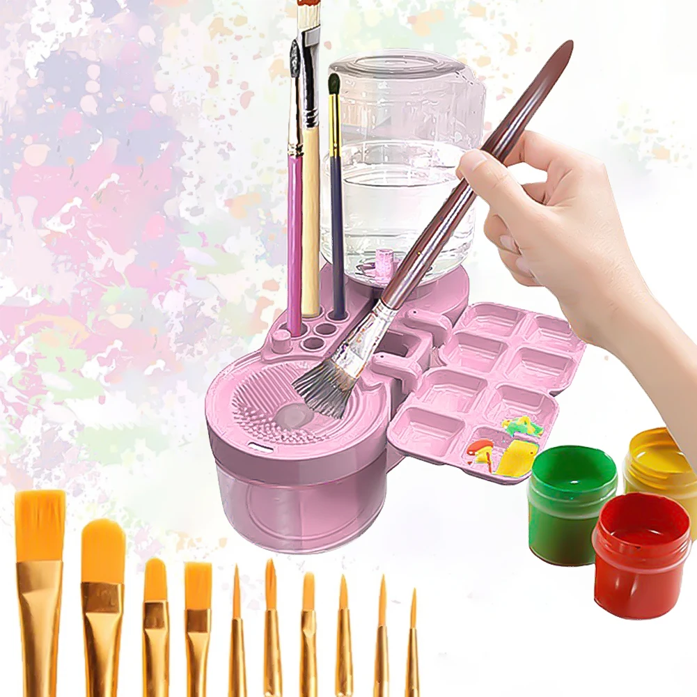 Paint Brush Cleaner Painting Supplies With Drainage And Brush Holder Tool For Acrylic Watercolor Water-Based Coating Kid Gift