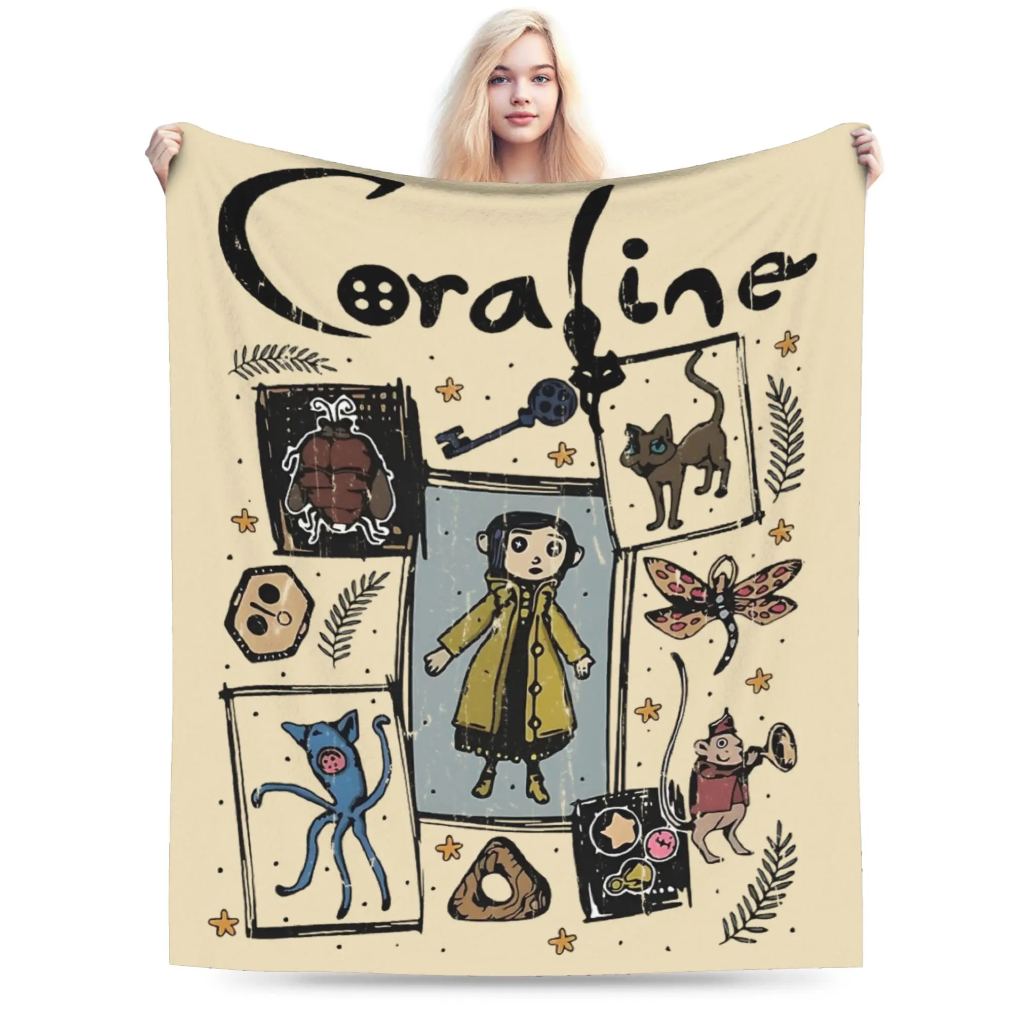 

Одеяла Coraline с черным котом, бархатные всесезонные многофункциональные ультрамягкие пледы для домашнего дивана, коврика