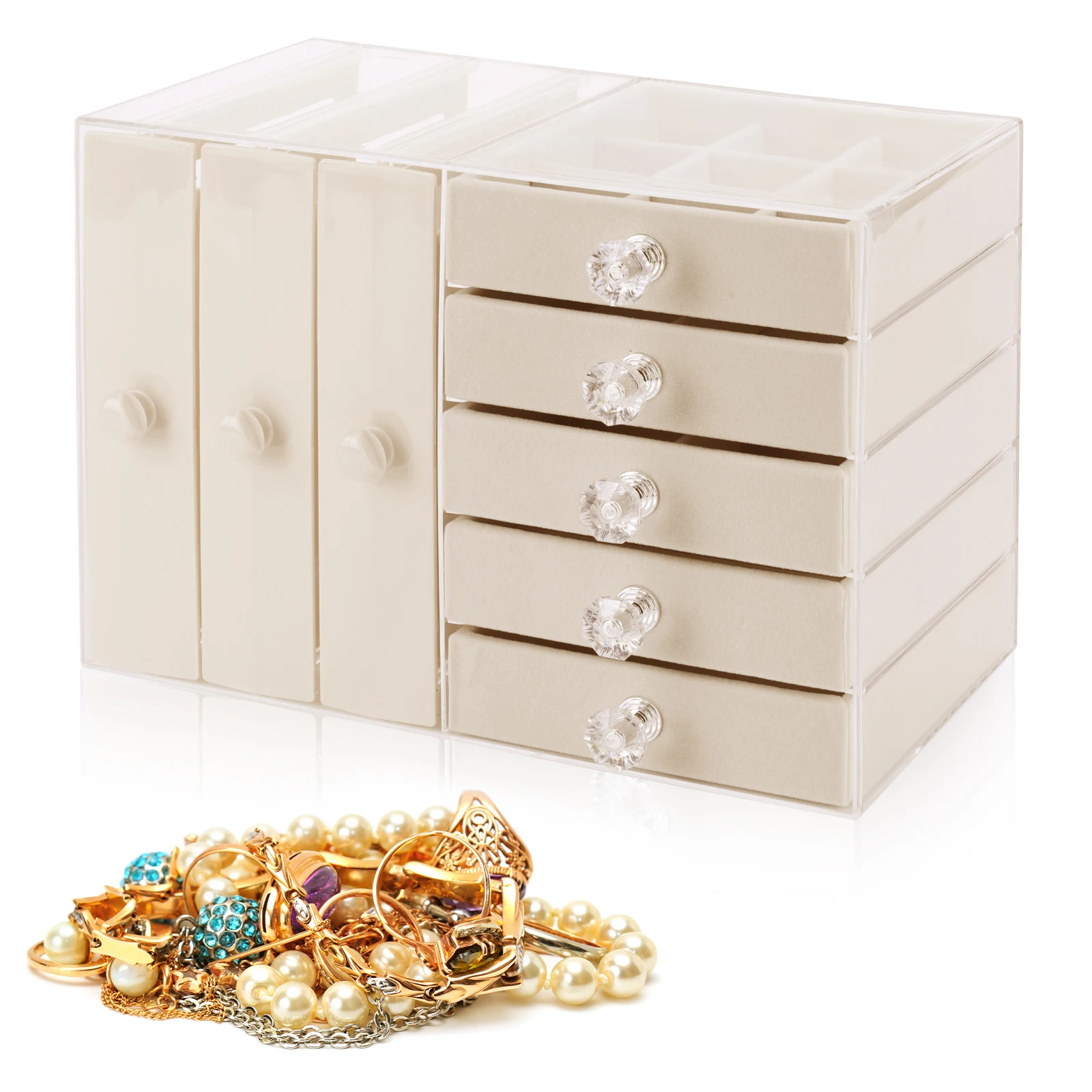 

Necklace Organizer Multifunctional Earring Hanger with 4 Drawer Earring Storage Box Large Capacity for Bracelets Earrings Rings