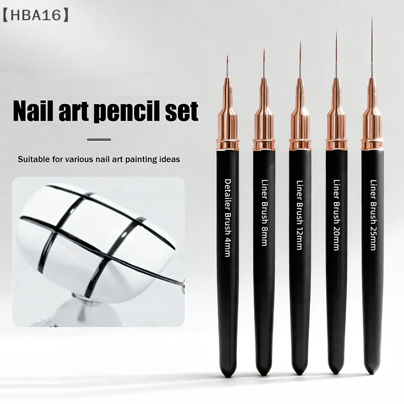 〔HBA16〕5PCS Nail Art Liner Brushes Sizes Painting Nail Design Pen  Drawing Tool For Long Lines Thin Details Manicure Pen