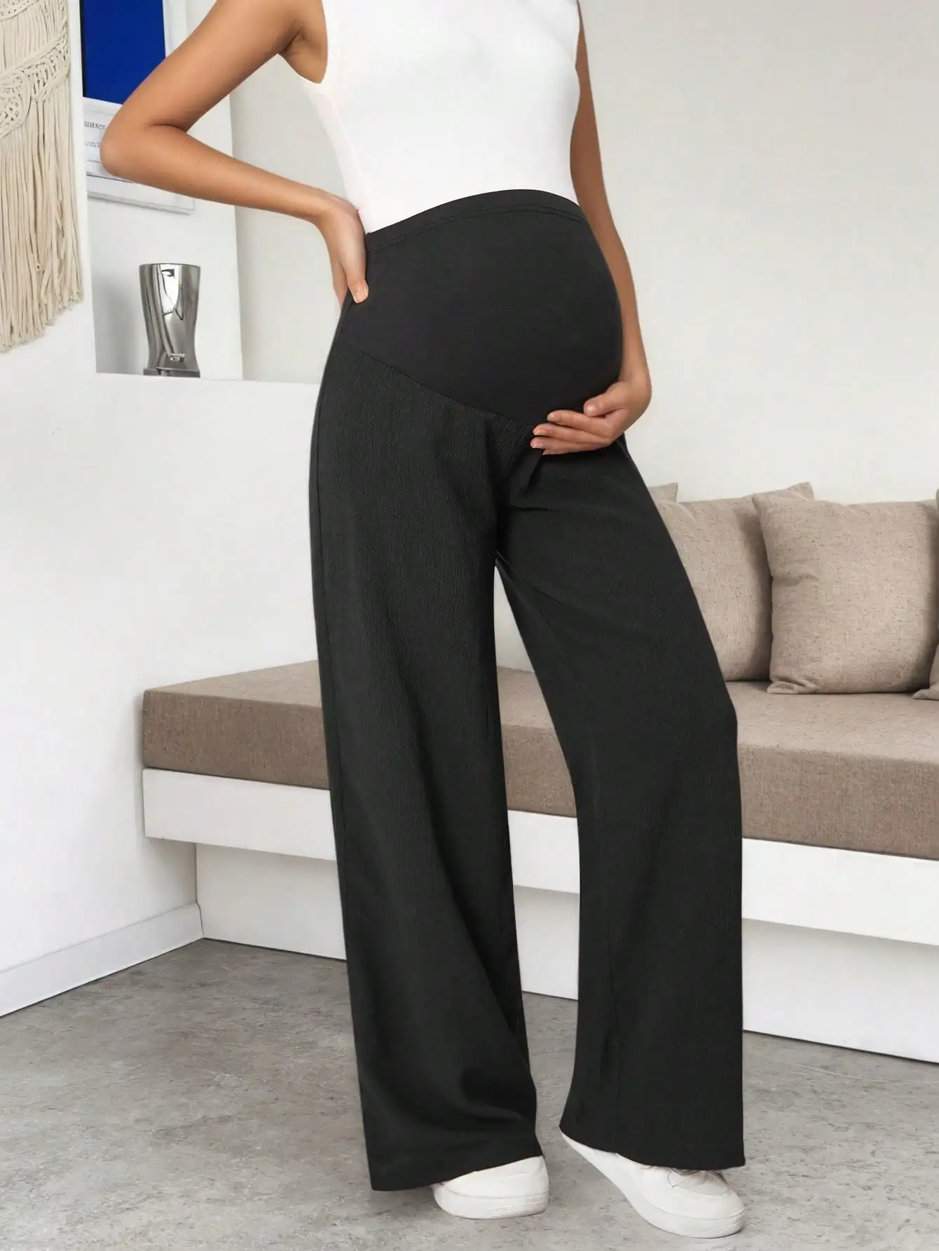 Maternity Women's Black Dress Leggings to Wear Under Dresses Wide Leg High Waist Over Belly Comfortable Casual Daily Leggings