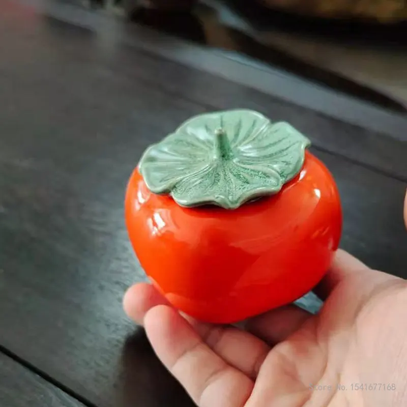 

Chinese Persimmon Shaped Tea Caddy, Home Decoration Gift, Car Mounted, Living Room Tea Table Decorations, Storage Tank