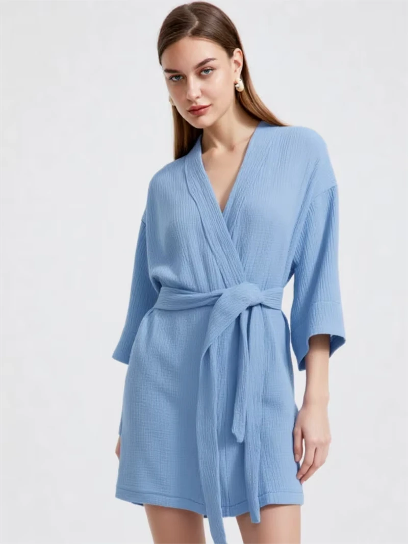 Women's Cotton Short Nightgown Solid Color Short Sleeve Pajamas Loose Casual Bathrobe Autumn Female Nightgown