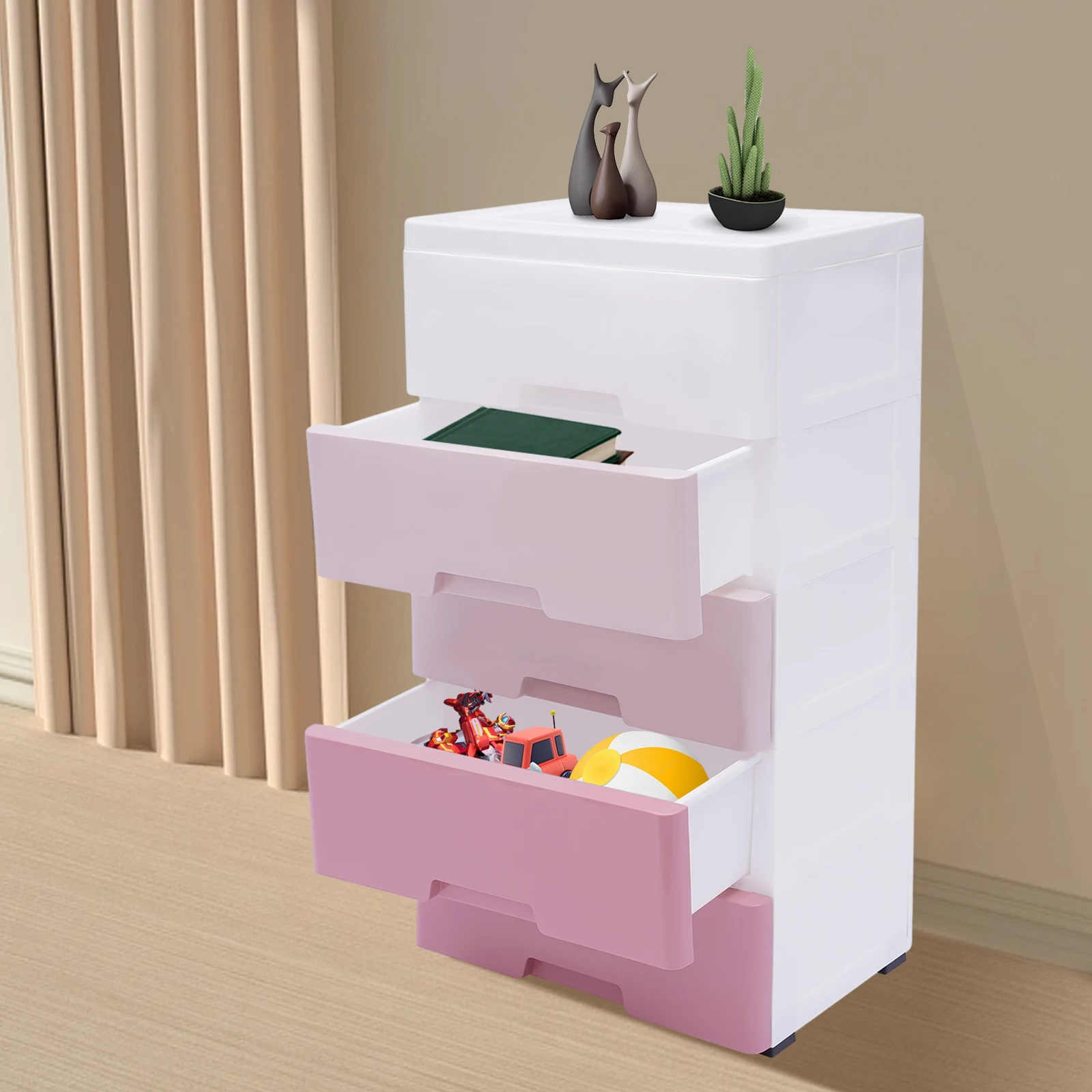 Cupboard 5-layer Storage Drawers Clothes Storage Tower Storage with 5 Drawers Pink Closet Organizer Shelf Bedroom Furniture