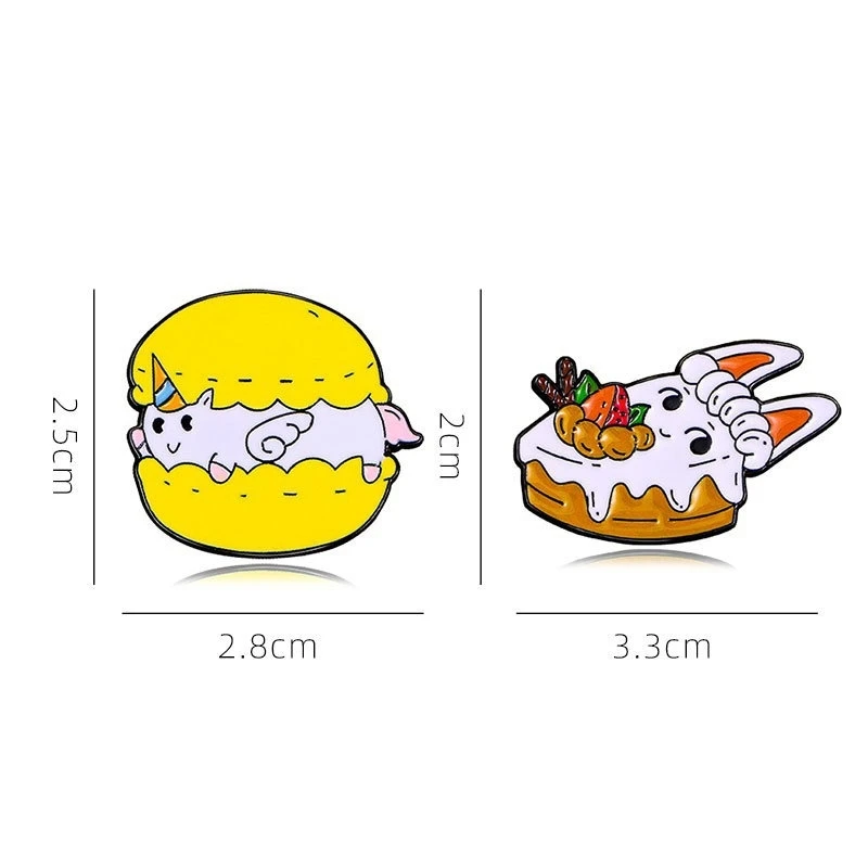 Broche en émail de dessin animé mignon, gâteau crème, hamburger, lapin créatif, cheval blanc, épinglette, insigne, sac à dos, vêtements, chapeau, accessoires