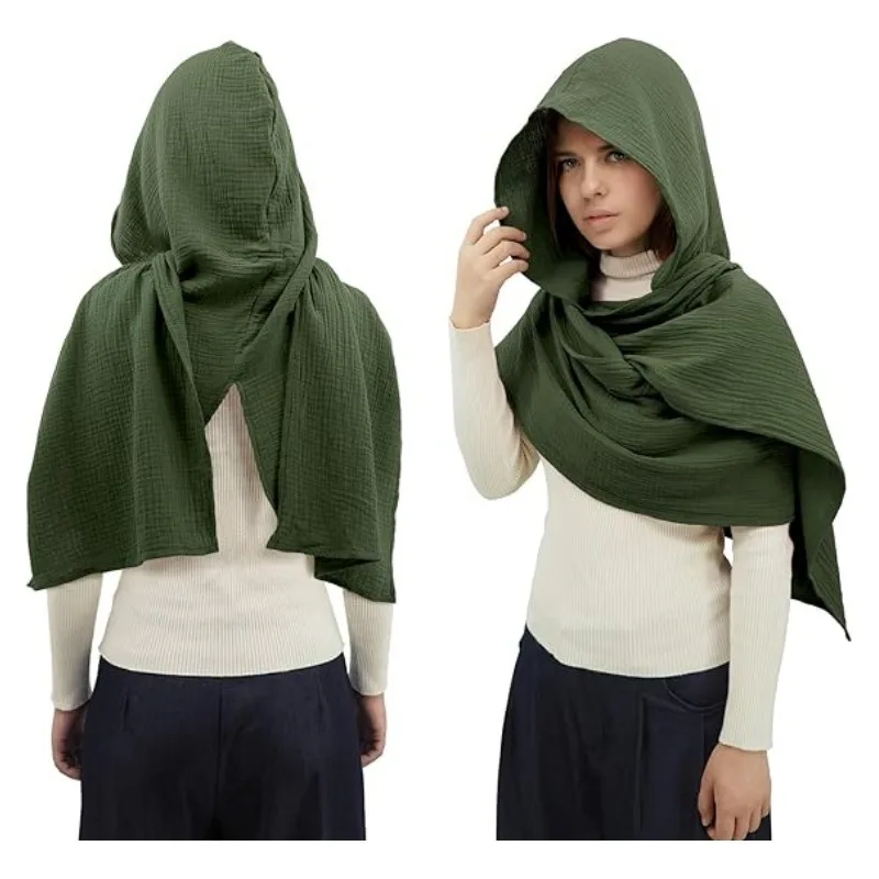 

Retro Gothic Multi-Function Hooded Shawl, Medieval Linen Cotton Hooded Scarf for Costume & Daily Fashion