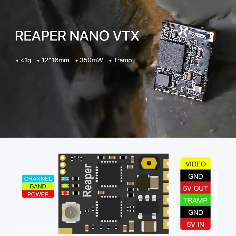 Fxeer żniwiarz Nano 5.8G VTX nadajnik wideo 40CH 25mW 100mW 200mW 350mW regulowany do wyścigów FPV mikro dron