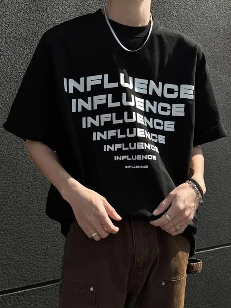 

Мужская футболка оверсайз из плотного хлопка в американском ретро-стиле с принтом, модная, в стиле High Street, с коротким рукавом