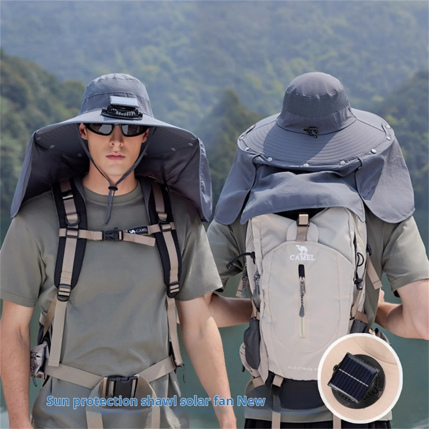 

Вентилятор солнечной энергии, рыбацкая шляпа, зарядка через USB, летняя уличная кепка для пешего туризма, рыбалки, альпинизма с большой солнцезащитной шалью, крутая шляпа