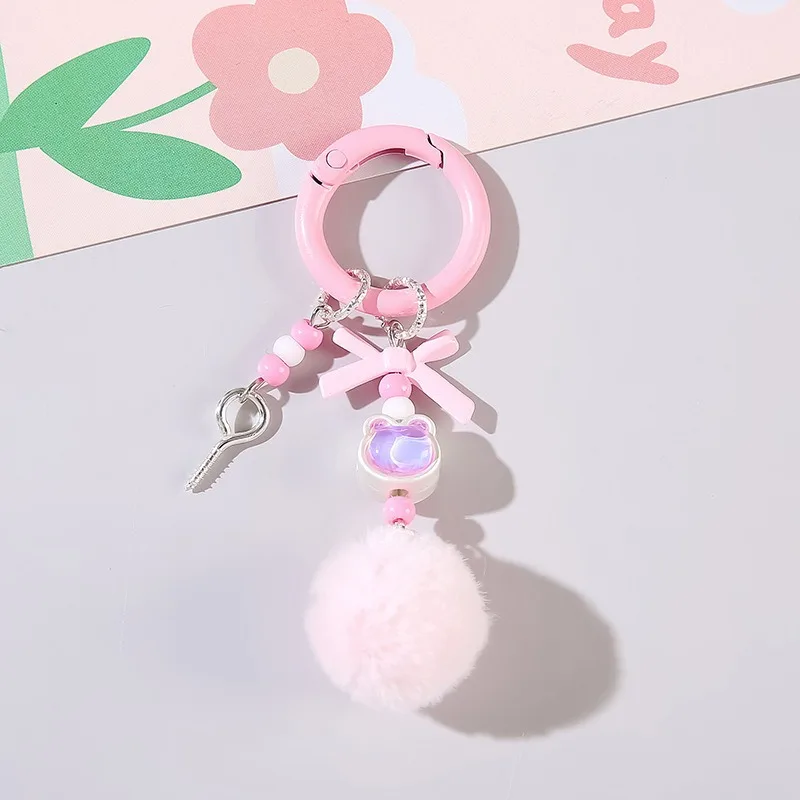 Cute Color Hairball Keychain DIY Letter Blind Box Mobile Phone Chain Beaded Bag Pendant Car Key Accessory