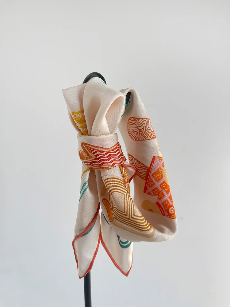 SALMOO Silk Scarf Women's New 2025 Spring Summer 00%  Silk Printed Ne Scarf Decorative Cartoon Anime Pattern