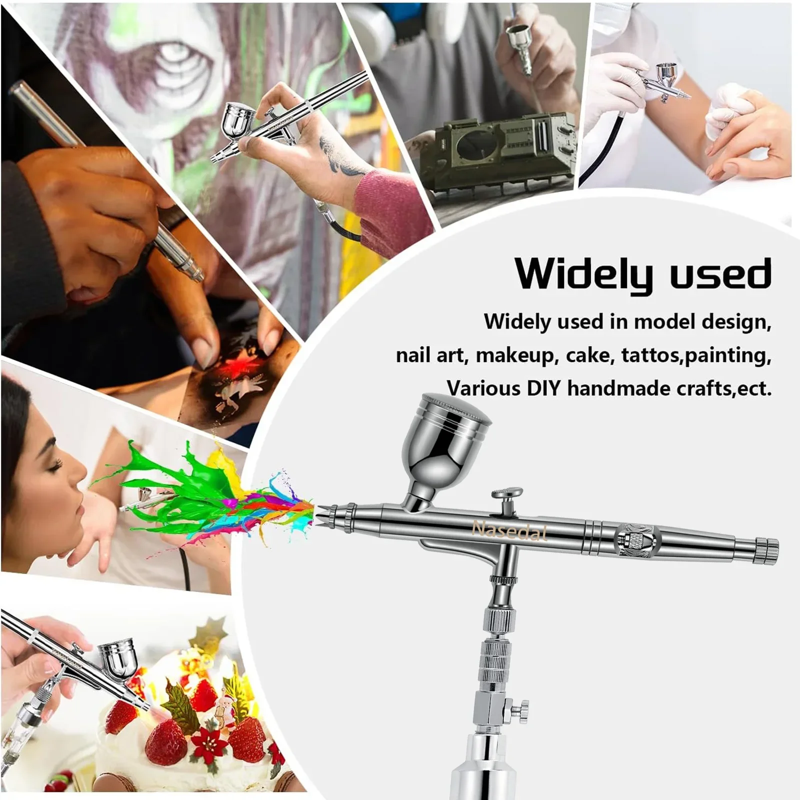 Nasedal-compresor de aerógrafo con función de parada automática, PISTOLA DE PULVERIZACIÓN de aerógrafo de doble acción, 7cc, 0,3mm, para pintura de