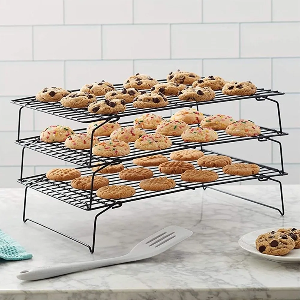 

Pastry Tray 3 Layer Cake Cooling Rack Stackable Foldable Wire Grid Oven Safe Non Stick Cookie Holder Oven