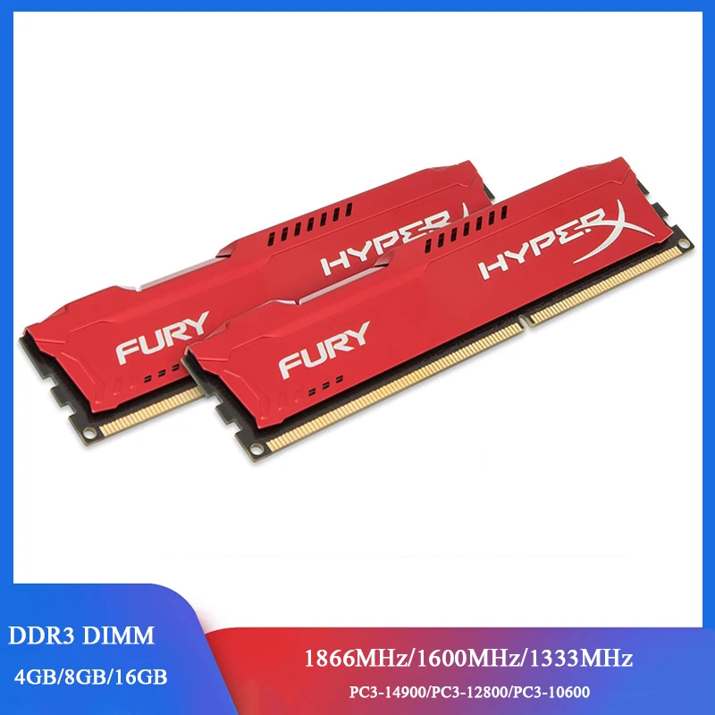 HyperX Fury Memoria RAM DDR3 8GB 4GB 1866MHz 1600MHz 1333MHz Desktop RAM Memory 240Pins DIMM 1.35V /1.5V DIMM PC3-12800 14900