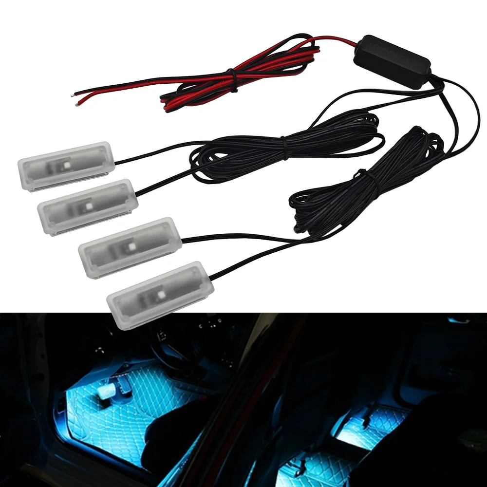 

Автомобильный атмосферный светильник для ног, внутреннее освещение, 12 В, монохромный светодиодный, двухсторонний клей, клей или встроенная установка