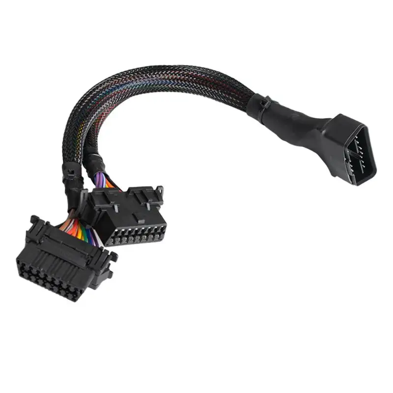 16Pin OBD2 Male to Dual Female Elbow Extension Cable, 1 to 2 Splitter Adapter