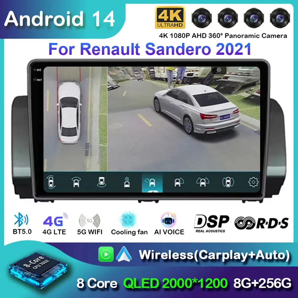 Android 14 For Renault Sandero 2021 Car Radio Multimedia Navigation GPS WIFI+4G Auto Wireless Carplay Stereo Player DSP 10inch