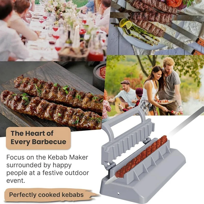 

Large Kebab Maker Press, Plastic Kabab, Manual Kabob Mould, Kabob Maker Barbecue Skewers Easy To Use Black + Gray