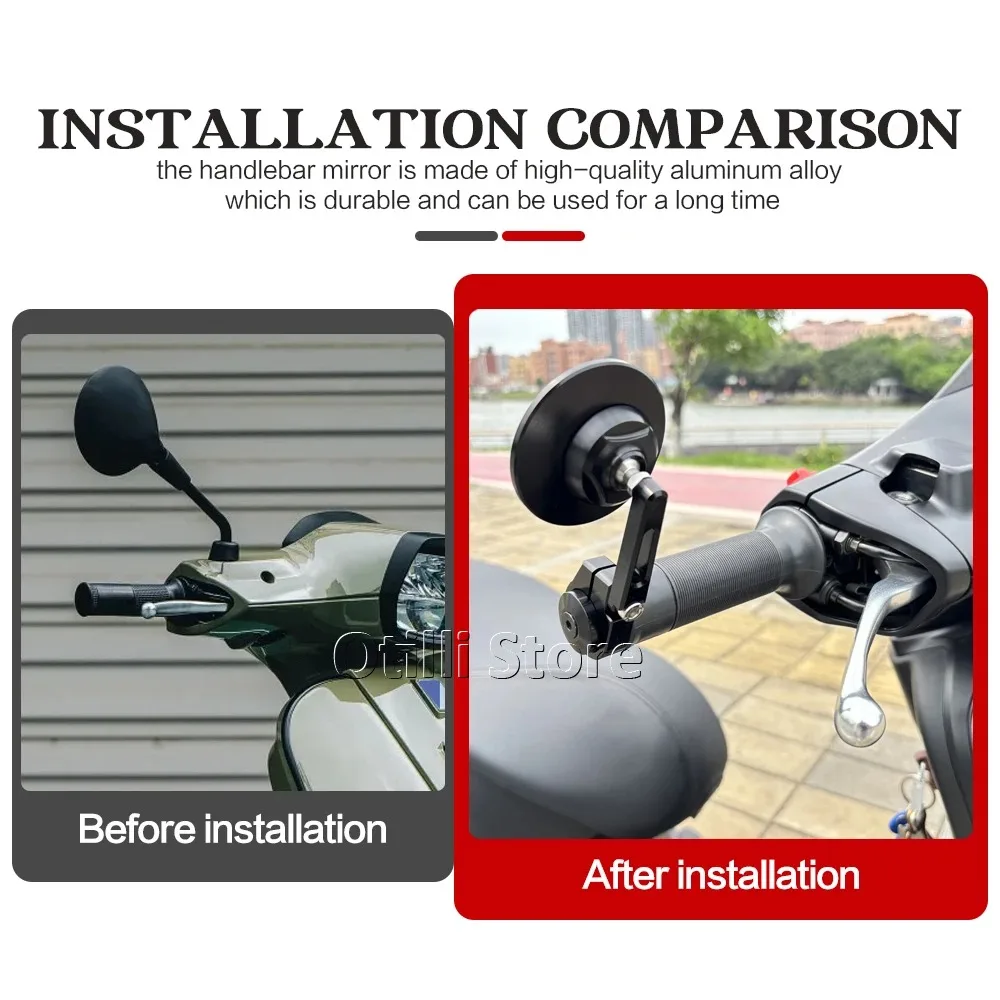 

Motorcycle Side Handlebar End Mirror CNC Aluminum Small Mirror GTV GTS 300 Rearview Mirrors Handlebar Bar For Vespa Sprint 150