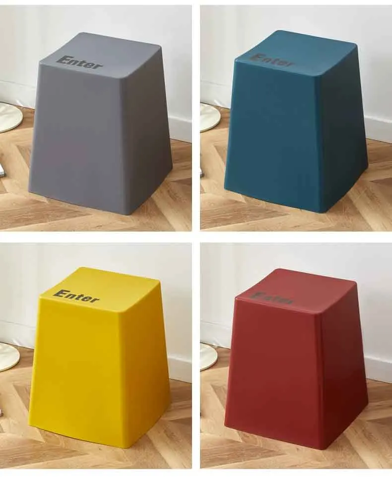 Kreativer Esszimmerhocker aus Kunststoff, nordische Möbel, hohe Hocker, mobiler Sitz, Fußhocker, moderner Freizeitstuhl, Tastaturhocker, individuell – Detail 16