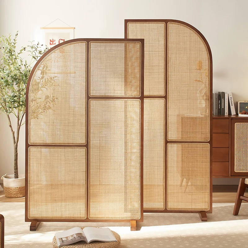 

Rattan screen Japanese solid wood combination living room Zen creative wooden frame entrance porch partition seat screen mobile