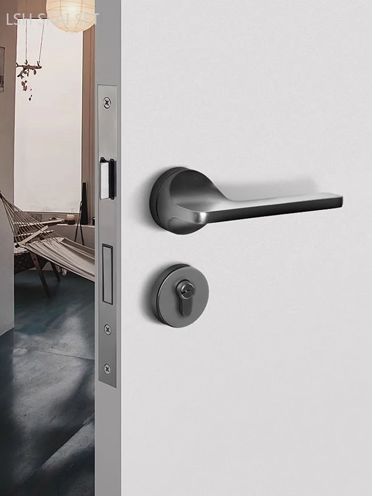 

Black Mute Security Door Handle Lock Zinc Alloy Bedroom Door Lock Indoor Universal Mechanical Lock Home Hardware Accessories
