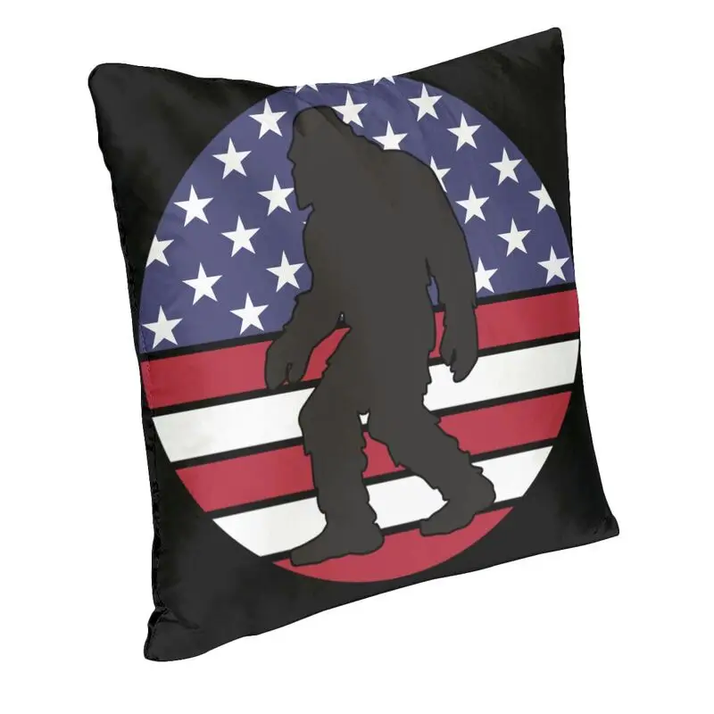 Soft Funny Bigfoot Sasquatch Throw Pillow Case Home Decorative Custom USA American Flag Cushion Cover Pillowcover for Sofa