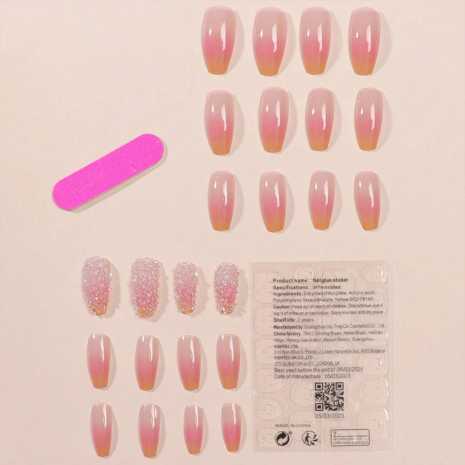 Pink Glossy Square Press-on Nails Environment Friendly ABS Resin Material Nails for DIY Your Own Nail Art at Home