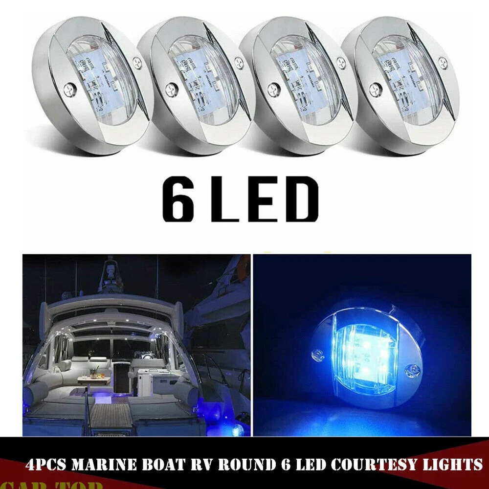 4Pcs DC 12V Round Marine Boat LED Courtesy Lights Cabin Deck Stern 6 LED Side Marker Light Navigation Light