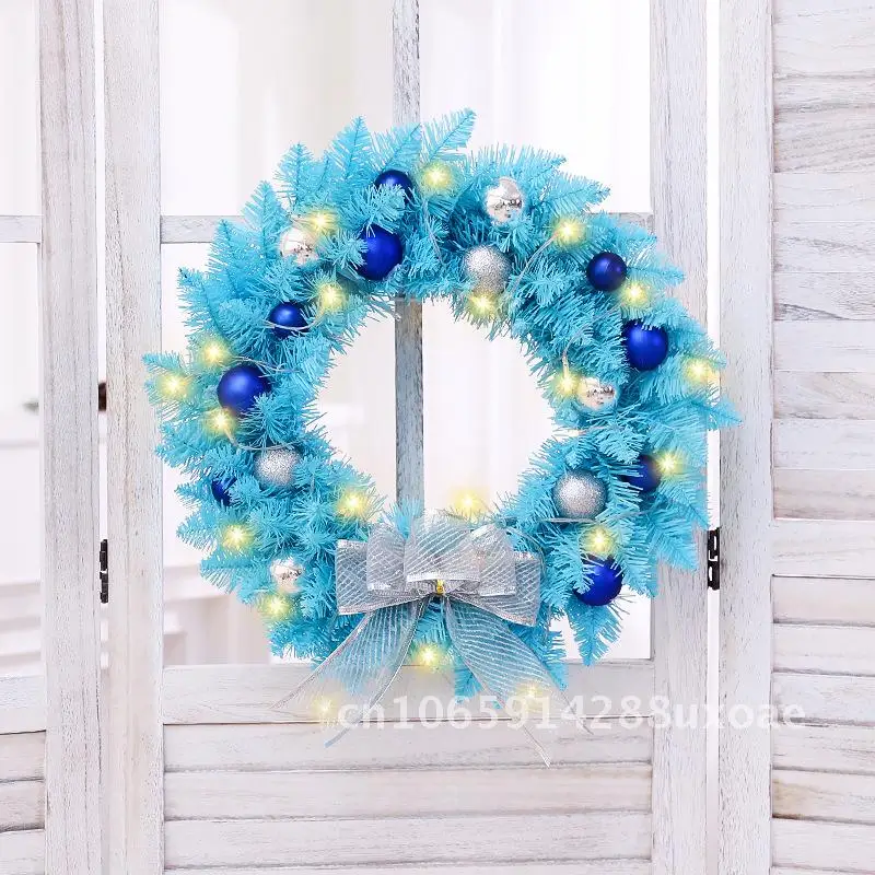 

Christmas wreath new blue pointed wreath holiday window scene layout door hanging Christmas decorations